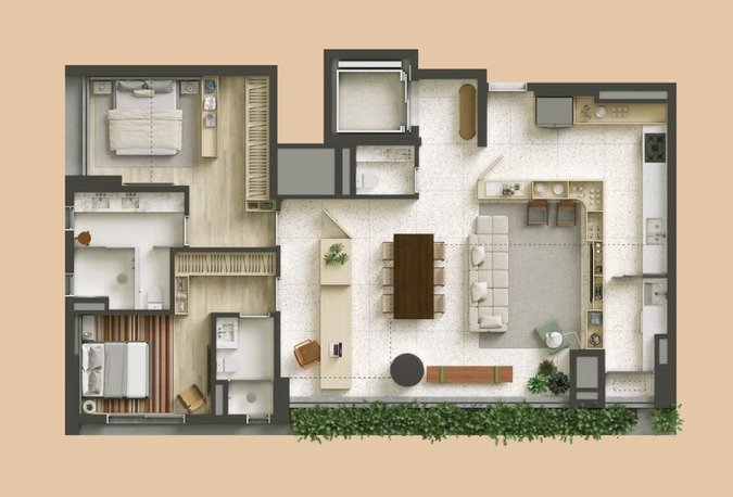 130m� | 2 su�tes e integra��o total