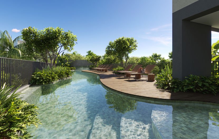 Piscina descoberta com hidro